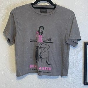 🌻Altamont {S} Cut From A Different Cloth Gray Crop Top "Buy Me A Beer"